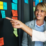Business Analyst plant mit dem Team Aufgaben auf Haftnotizen